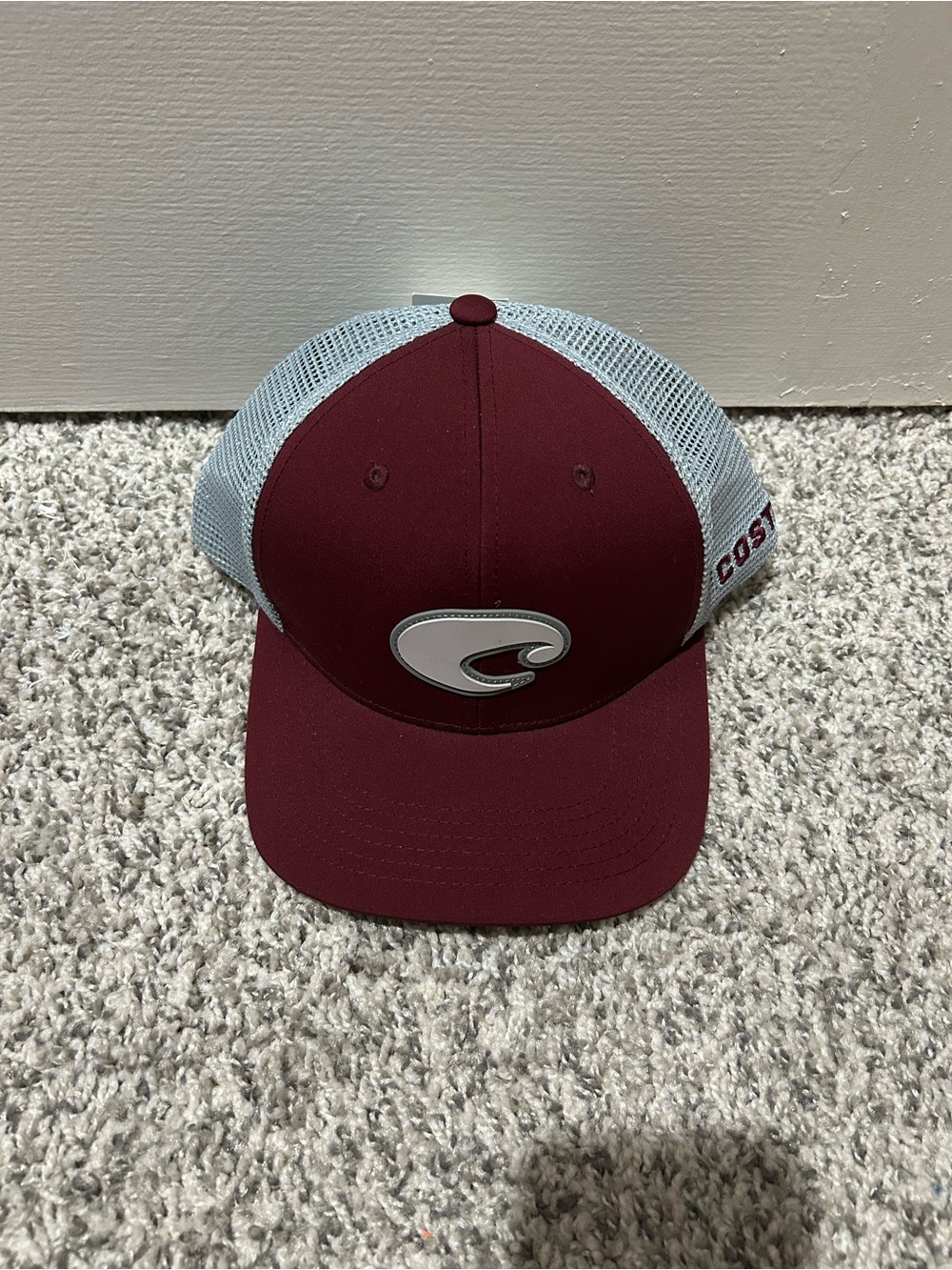 Costa Maroon and Gray Mesh Performance Snap Back Trucker Hat with Raised Logo